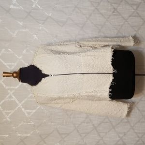 Free People Jacket Size XS Cream Ivory Oversized Fringed Frayed Textured Fall